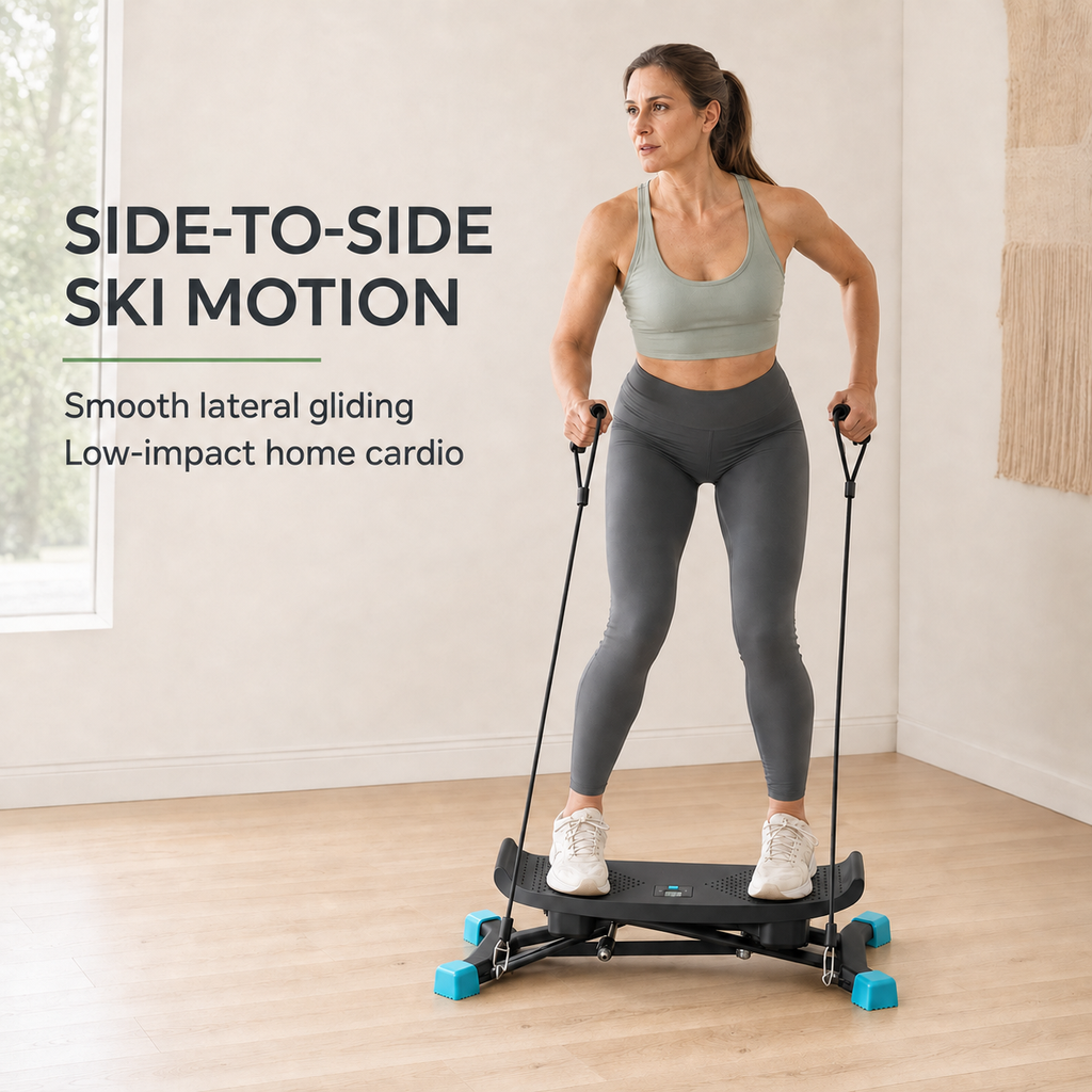 Slide Stepper Ski Trainer with Resistance Bands and LCD Monitor
