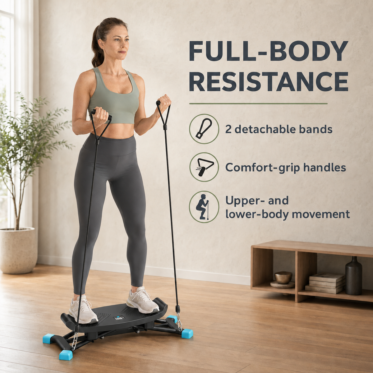 Slide Stepper Ski Trainer with Resistance Bands and LCD Monitor