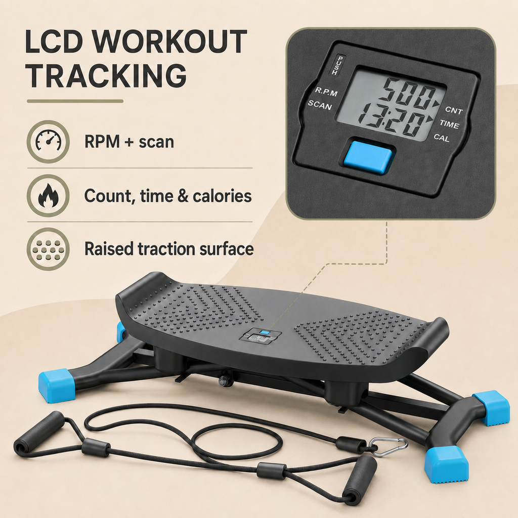 Slide Stepper Ski Trainer with Resistance Bands and LCD Monitor