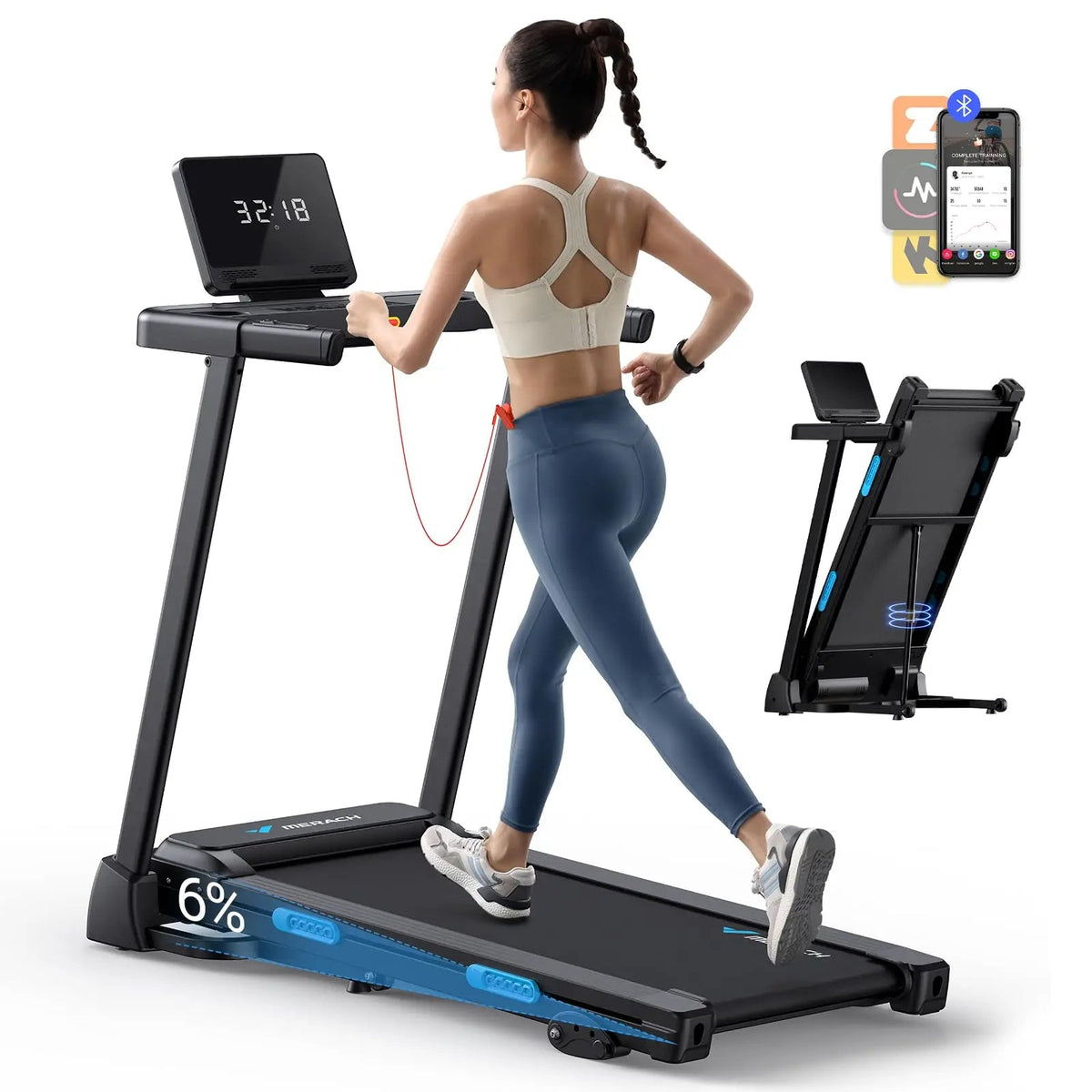 Folding Treadmill, 0.8–7.5 mph, 3 Incline Positions up to 6%