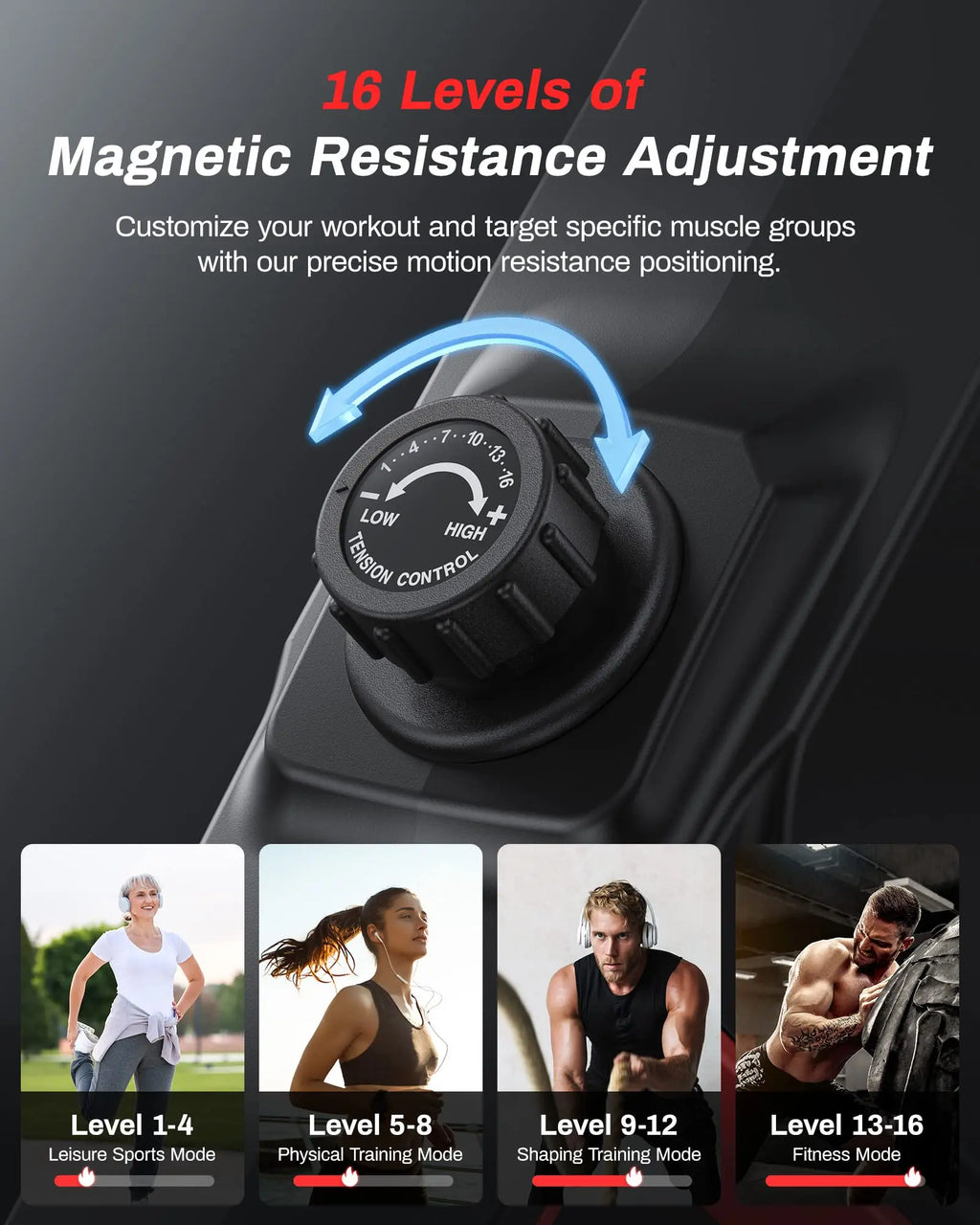 Foldable Magnetic Rowing Machine, 16 Resistance Levels and Bluetooth LCD