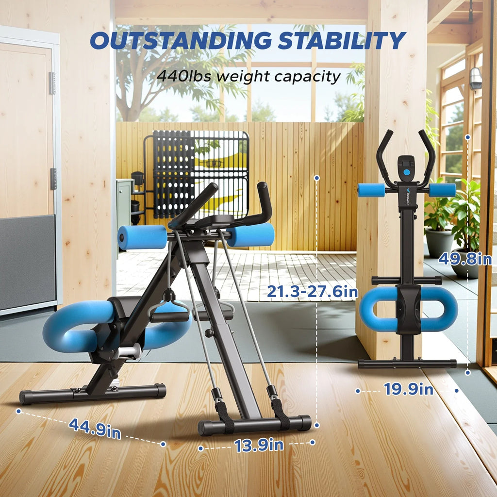 Foldable Ab Trainer with LCD Monitor, 5 Height Levels and Padded Supports