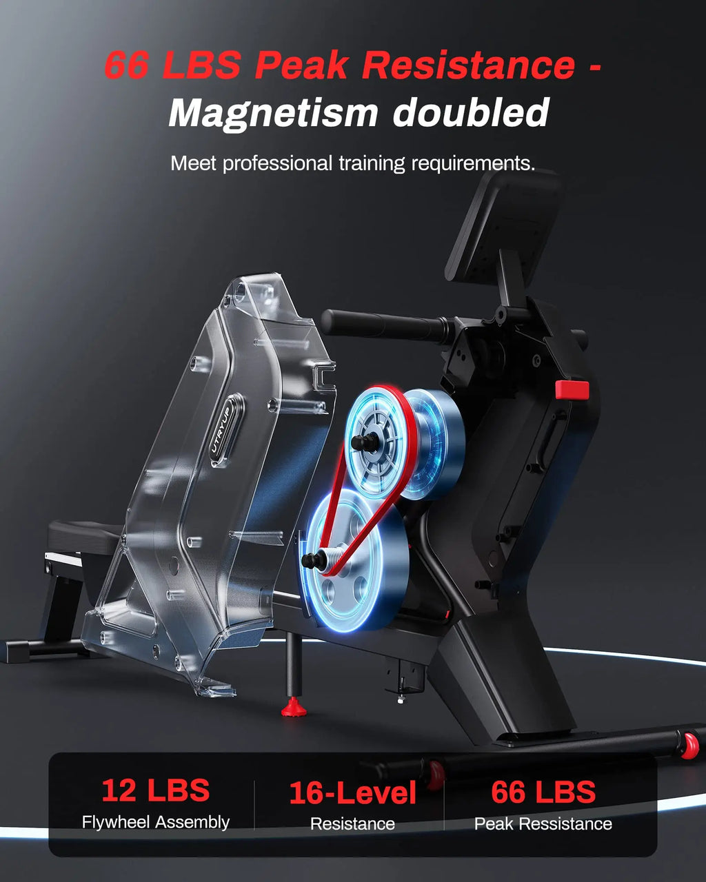 Foldable Magnetic Rowing Machine, 16 Resistance Levels and Bluetooth LCD