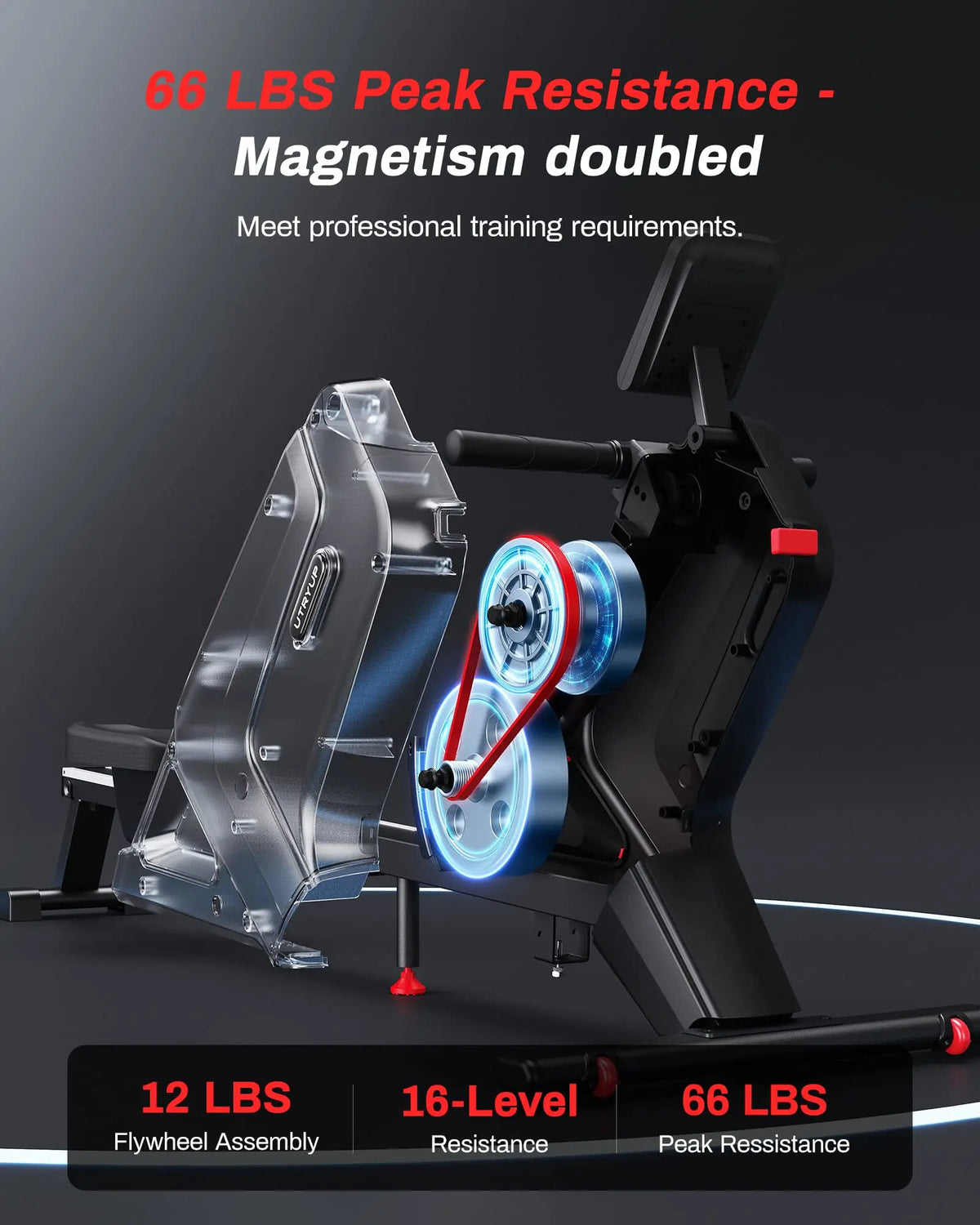 Foldable Magnetic Rowing Machine, 16 Resistance Levels and Bluetooth LCD