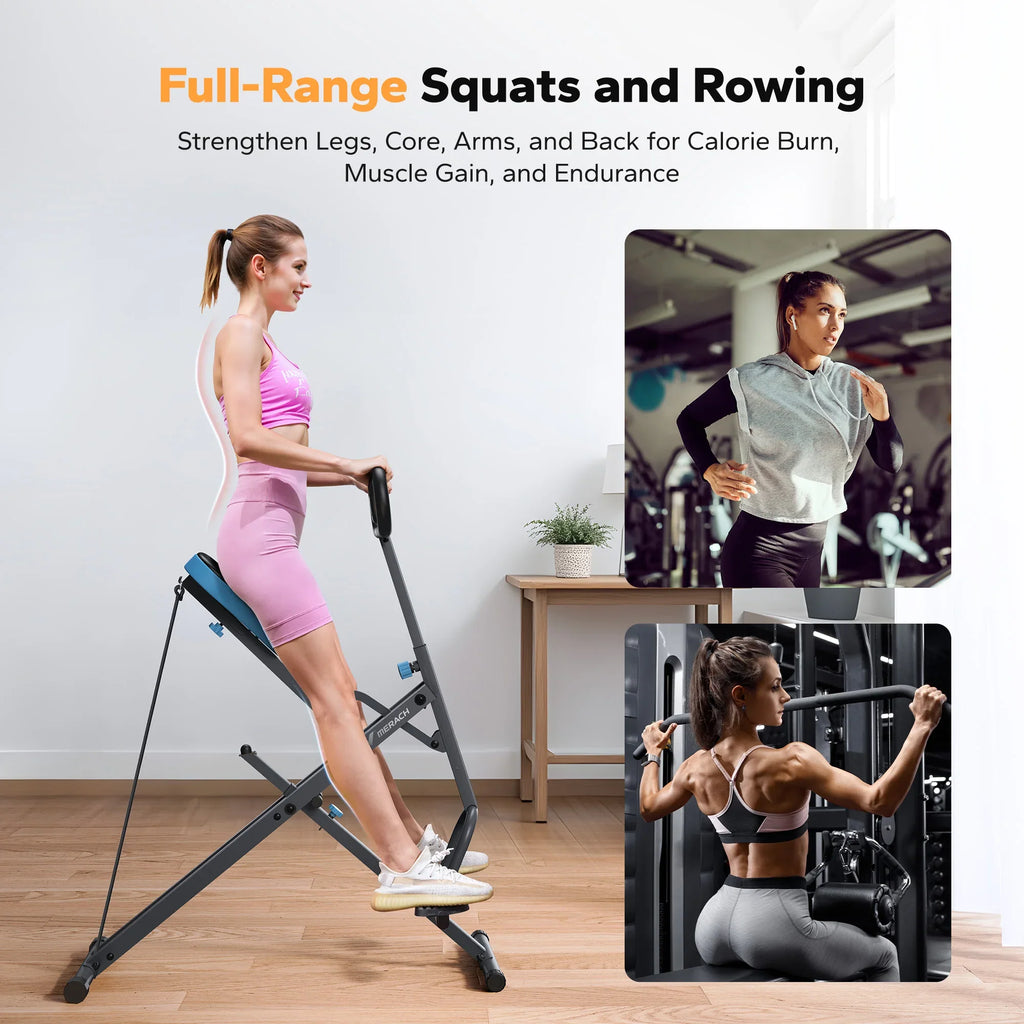 Foldable Squat Assist and Row Trainer with 3 Resistance Bands and LCD Monitor
