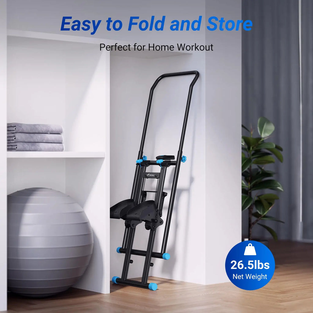 Foldable Vertical Climber Machine with Adjustable Handlebars and LCD Monitor