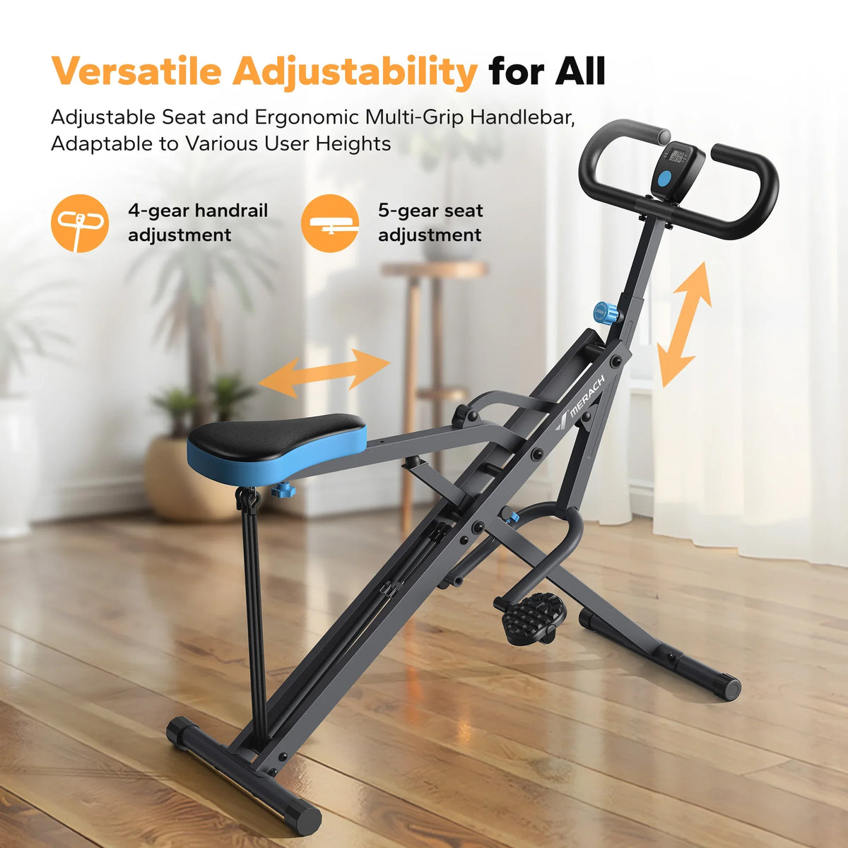 Foldable Squat Assist and Row Trainer with 3 Resistance Bands and LCD Monitor