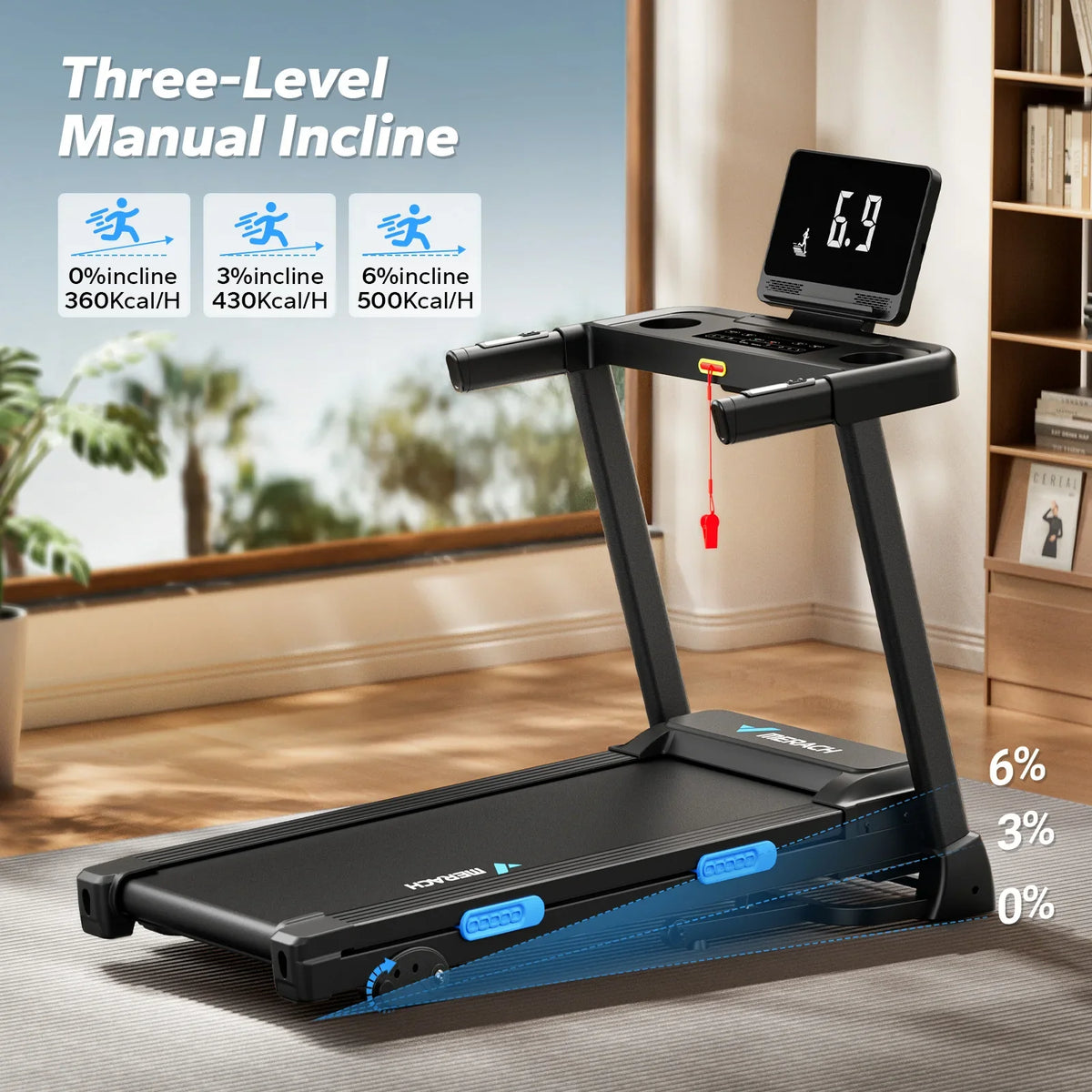 Folding Treadmill, 0.8–7.5 mph, 3 Incline Positions up to 6%