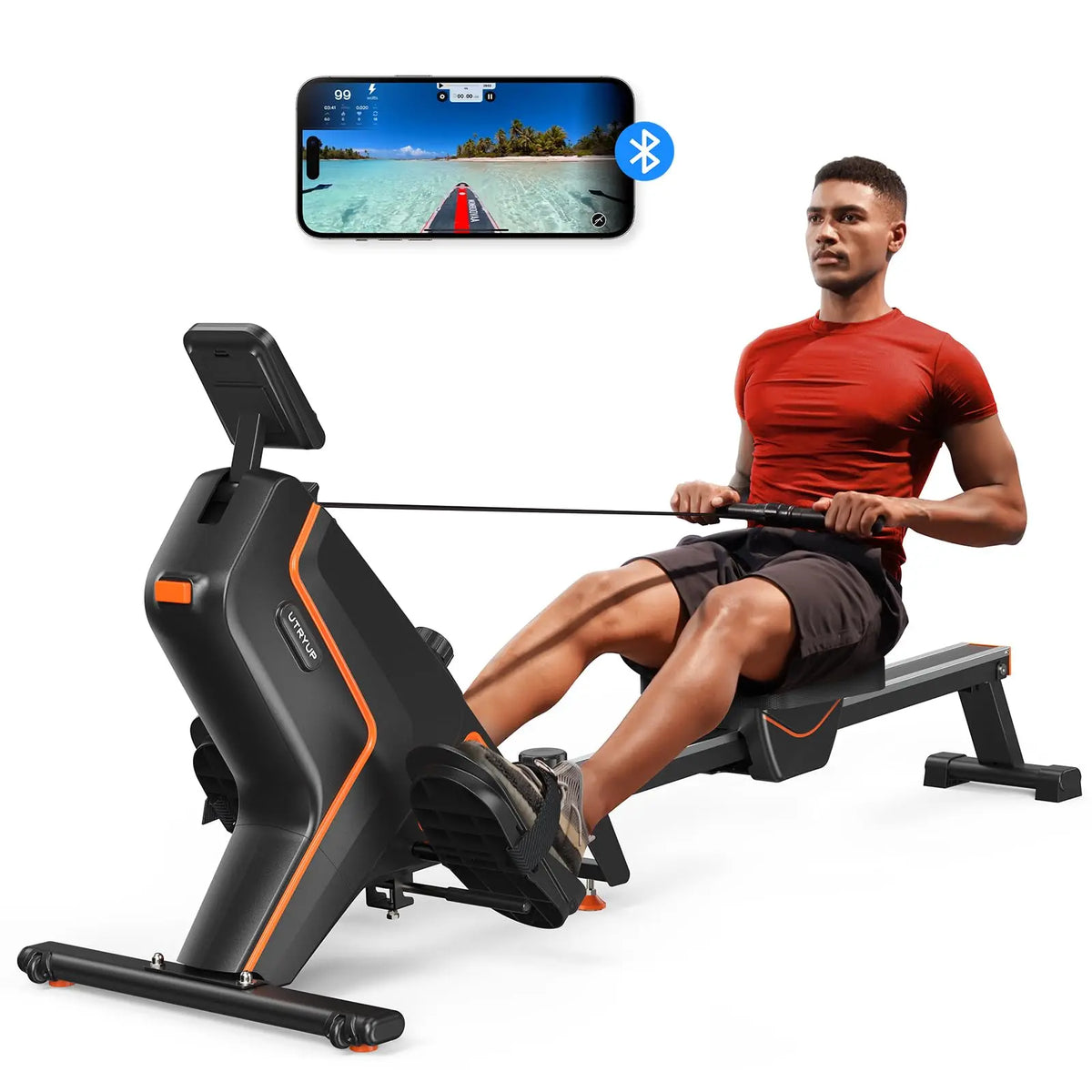 Foldable Magnetic Rowing Machine, 16 Resistance Levels and Bluetooth LCD