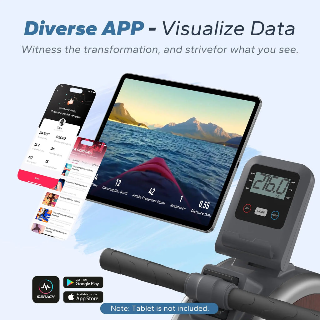 Magnetic Rowing Machine with Dual Rails, App Tracking and Upright Storage