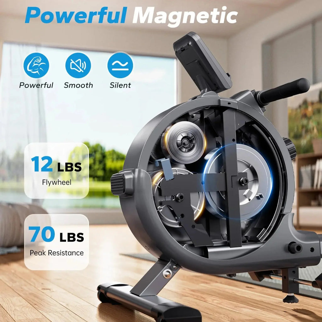Magnetic Rowing Machine with Dual Rails, App Tracking and Upright Storage