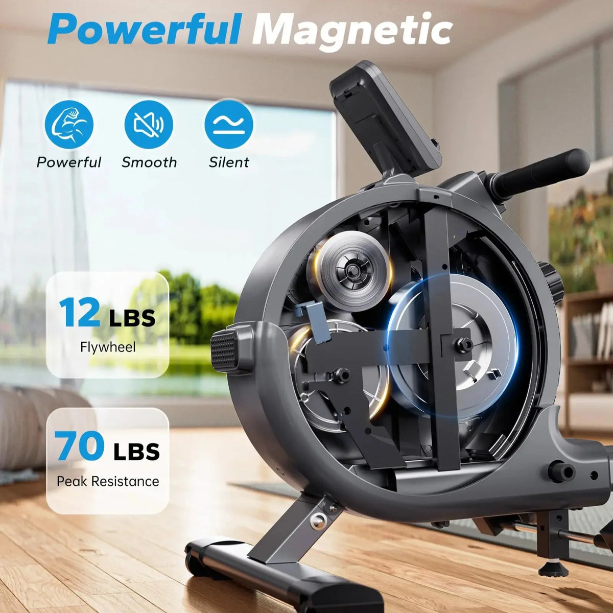 Magnetic Rowing Machine with Dual Rails, App Tracking and Upright Storage