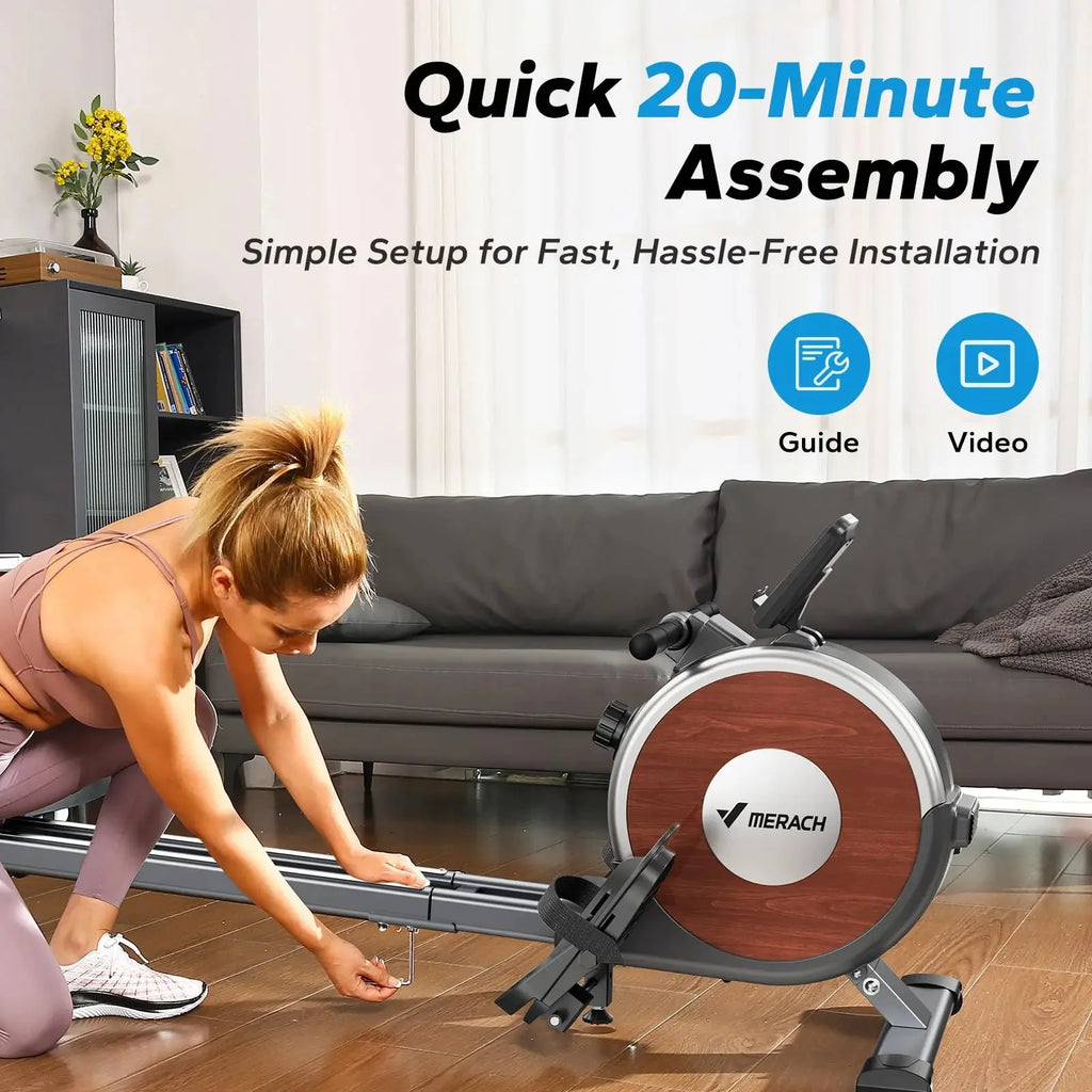 Magnetic Rowing Machine with Dual Rails, App Tracking and Upright Storage