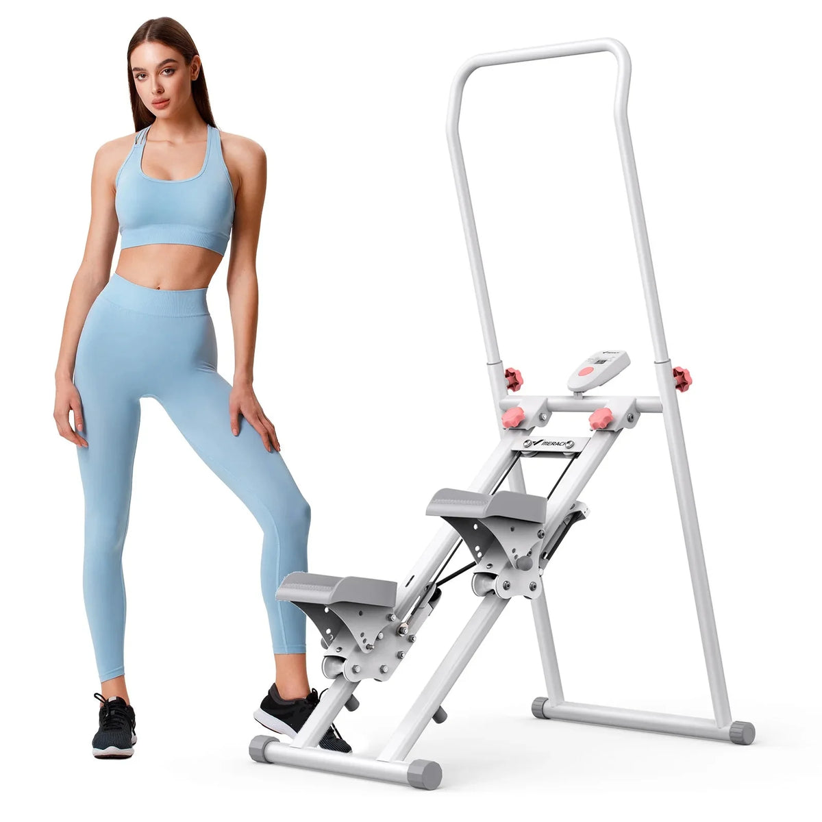 Foldable Vertical Climber Machine with Adjustable Handlebars and LCD Monitor
