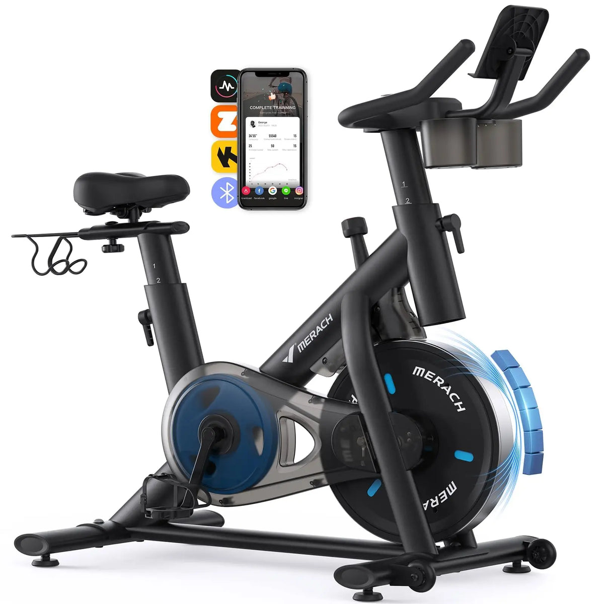 Magnetic Exercise Bike with Belt Drive, Adjustable Seat and App Connection