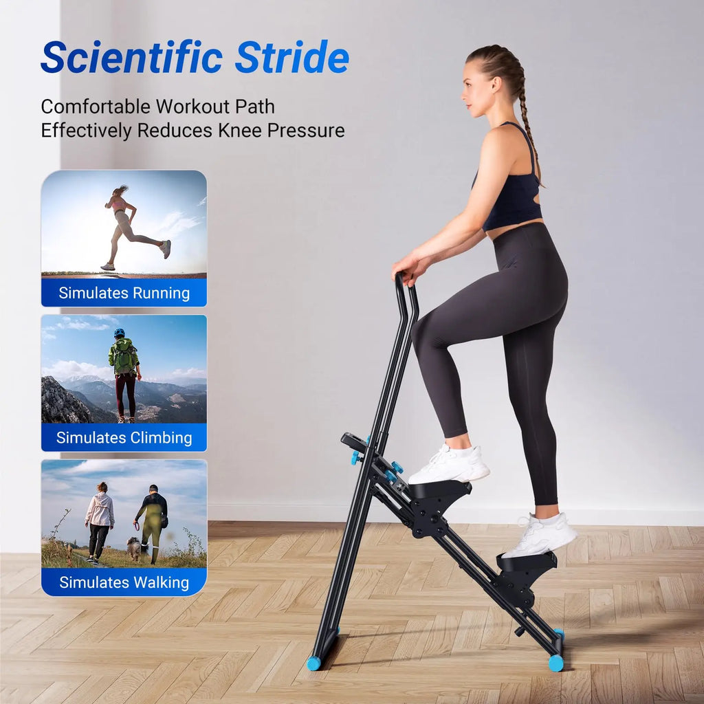 Foldable Vertical Climber Machine with Adjustable Handlebars and LCD Monitor