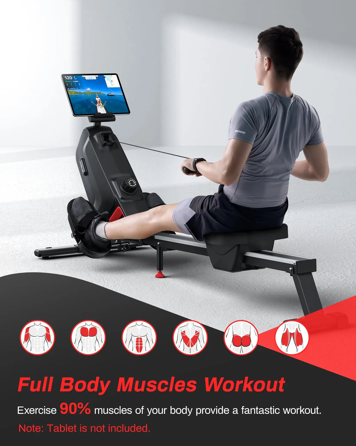 Foldable Magnetic Rowing Machine, 16 Resistance Levels and Bluetooth LCD