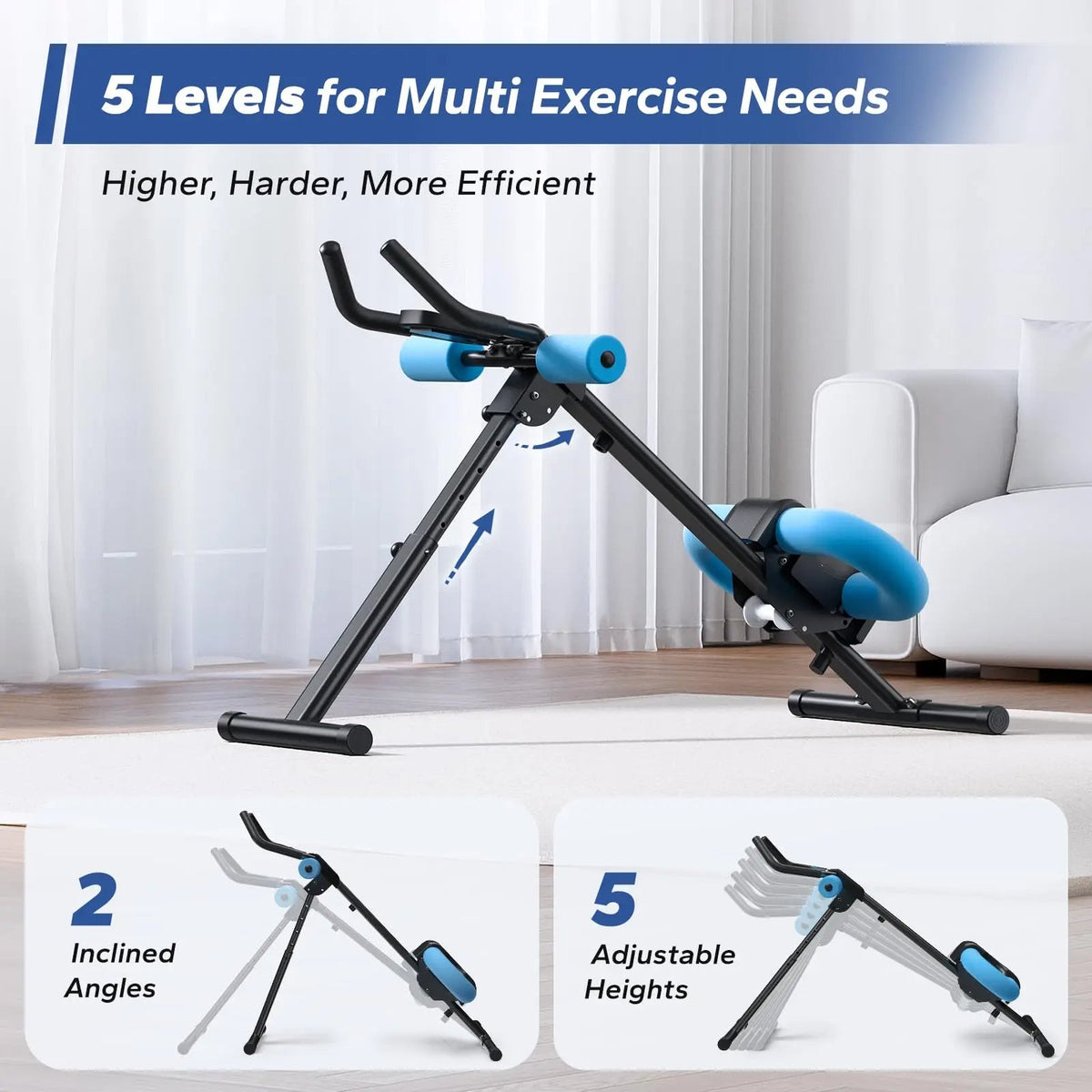 Foldable Ab Trainer with LCD Monitor, 5 Height Levels and Padded Supports