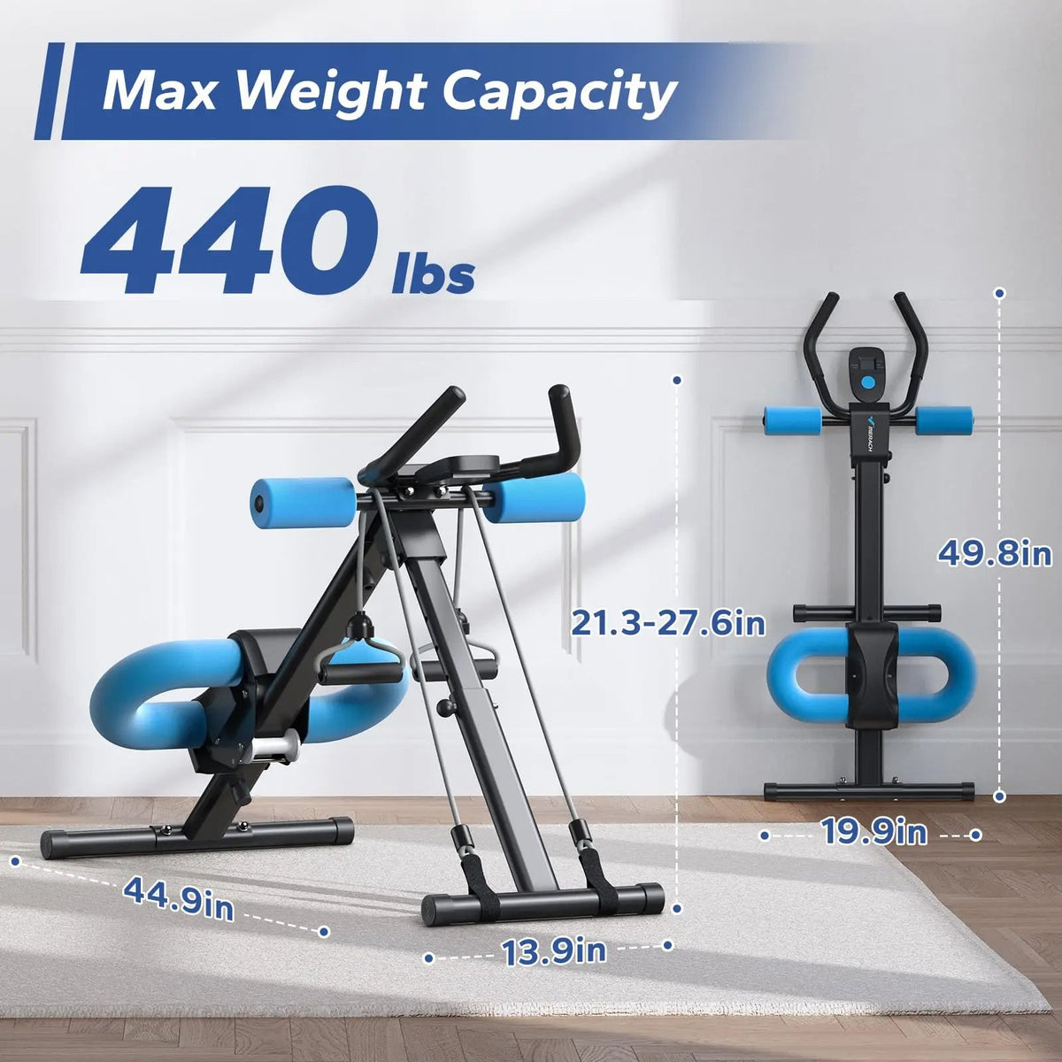 Foldable Ab Trainer with LCD Monitor, 5 Height Levels and Padded Supports