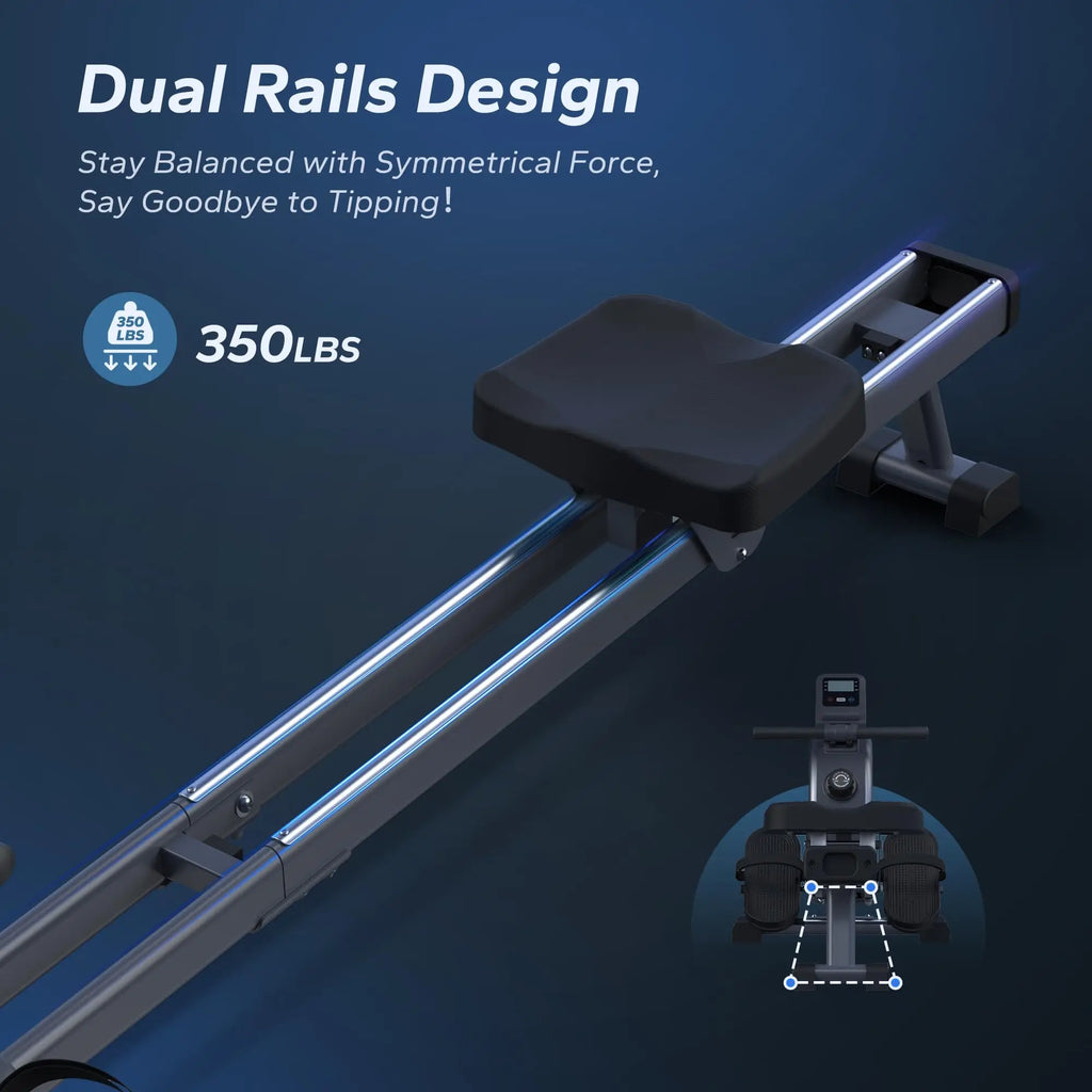 Magnetic Rowing Machine with Dual Rails, App Tracking and Upright Storage