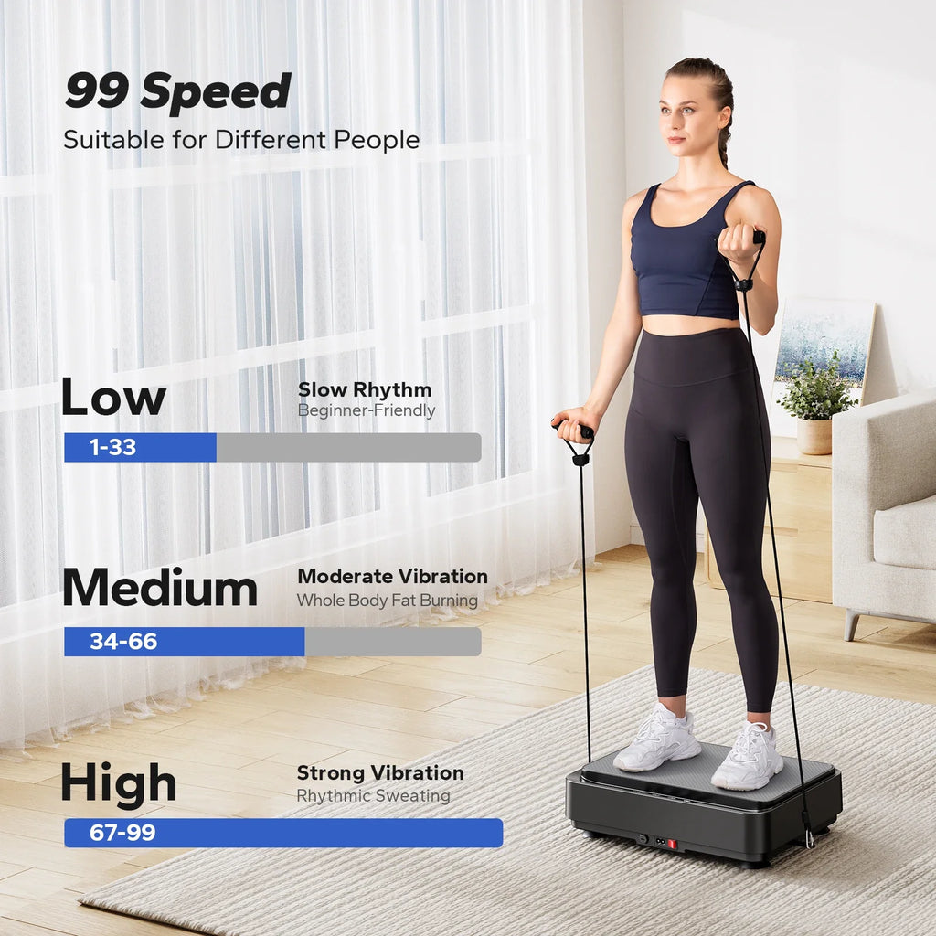 Mini Vibration Plate Exercise Machine, 99 Speeds, 9 Programs, Remote and Resistance Bands