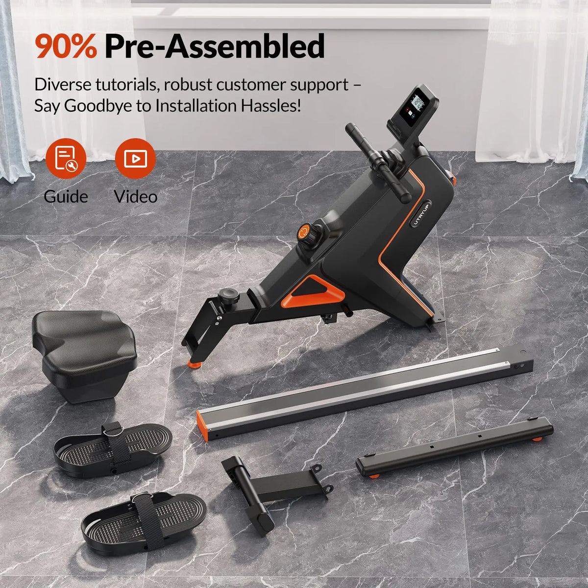 Foldable Magnetic Rowing Machine, 16 Resistance Levels and Bluetooth LCD