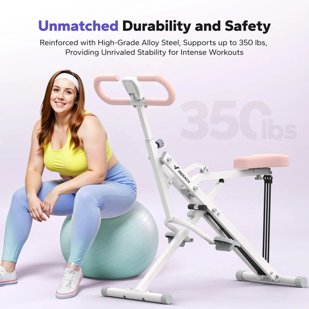 Foldable Squat Assist and Row Trainer with 3 Resistance Bands and LCD Monitor