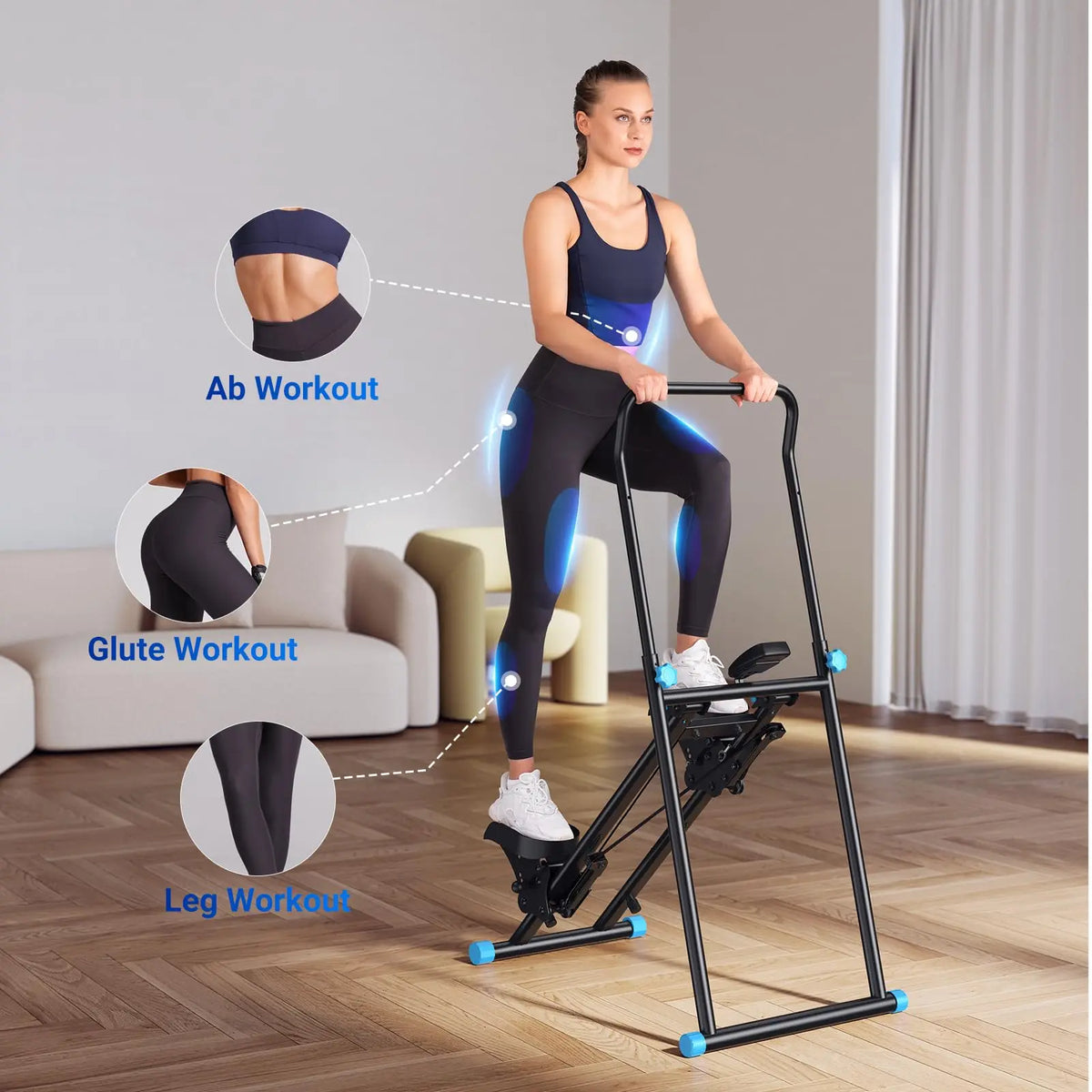 Foldable Vertical Climber Machine with Adjustable Handlebars and LCD Monitor