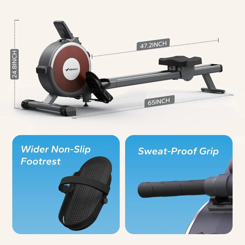 Magnetic Rowing Machine with Dual Rails, App Tracking and Upright Storage