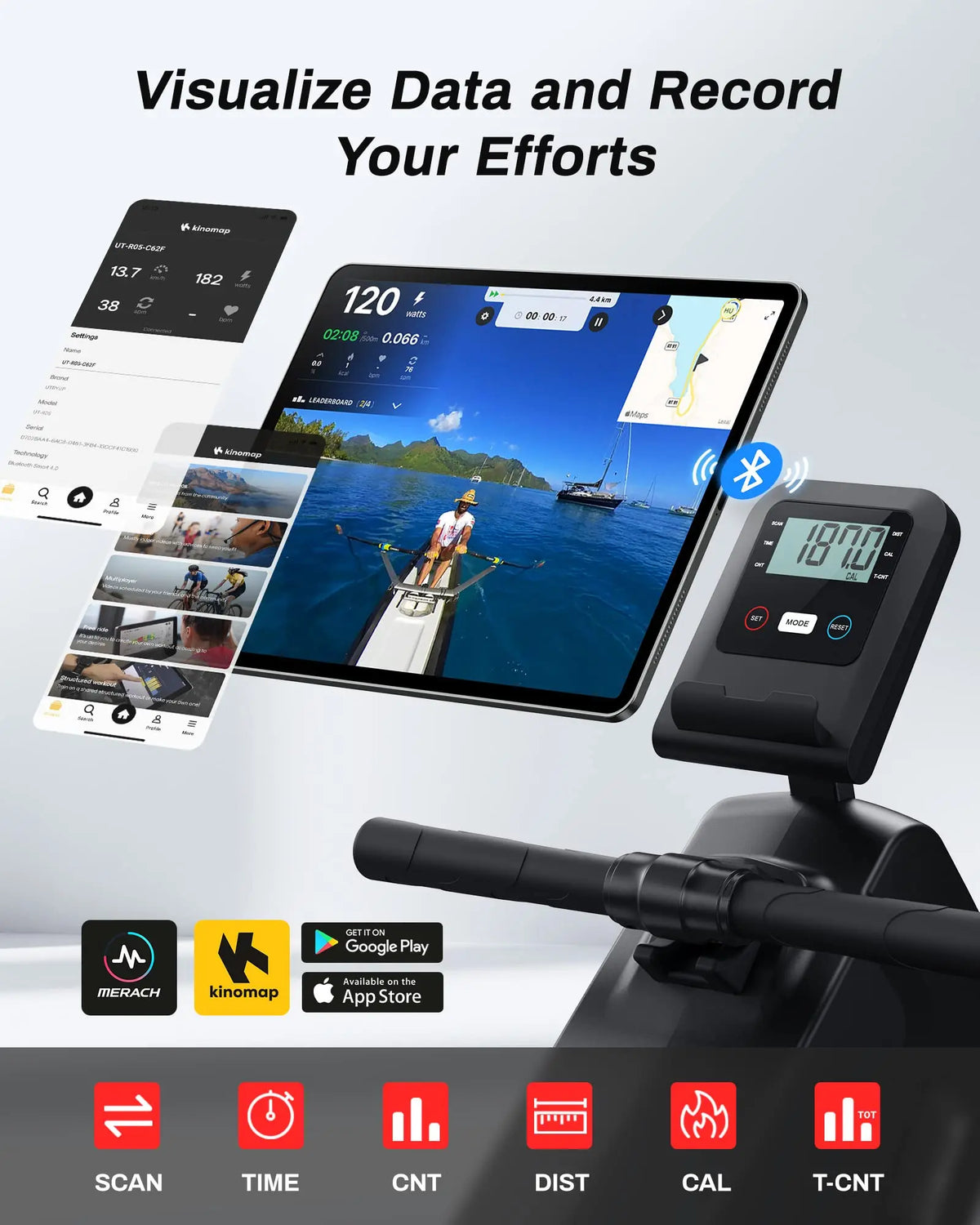 Foldable Magnetic Rowing Machine, 16 Resistance Levels and Bluetooth LCD