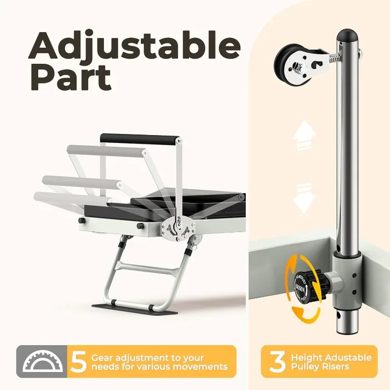 Foldable Pilates Reformer with Springs, Resistance Cords and Jump Board