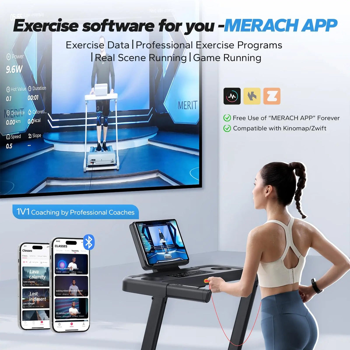 Folding Treadmill, 0.8–7.5 mph, 3 Incline Positions up to 6%
