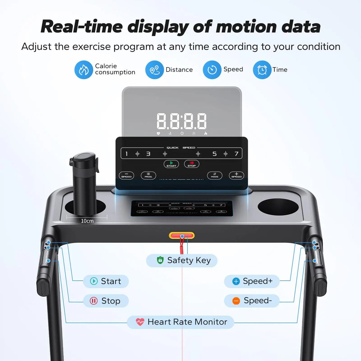 Folding Treadmill, 0.8–7.5 mph, 3 Incline Positions up to 6%
