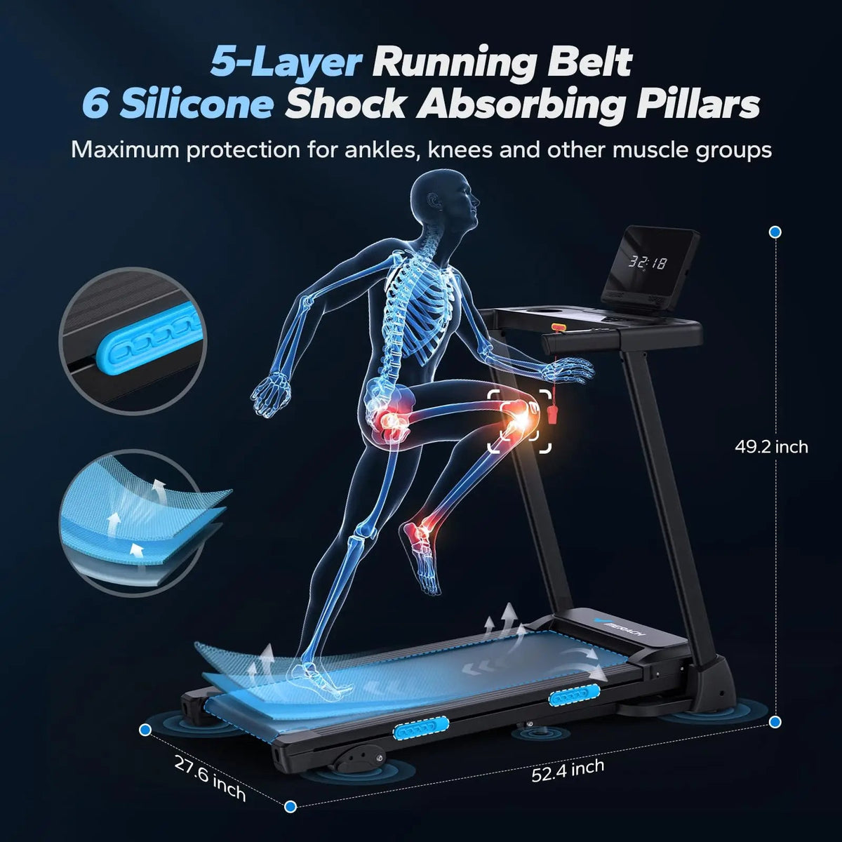 Folding Treadmill, 0.8–7.5 mph, 3 Incline Positions up to 6%