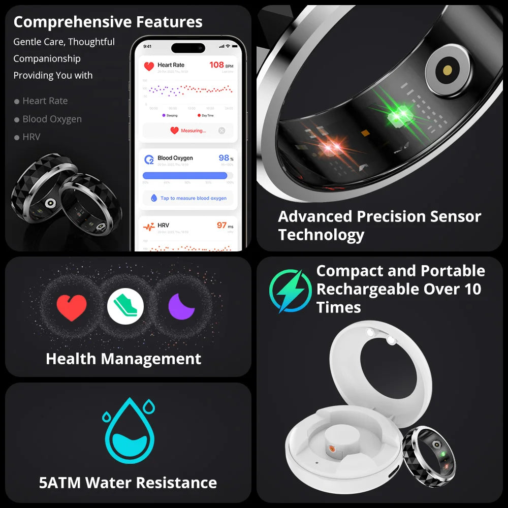 Smart Ring with Activity and Sleep Tracking, Rotating Spinner and Charging Case