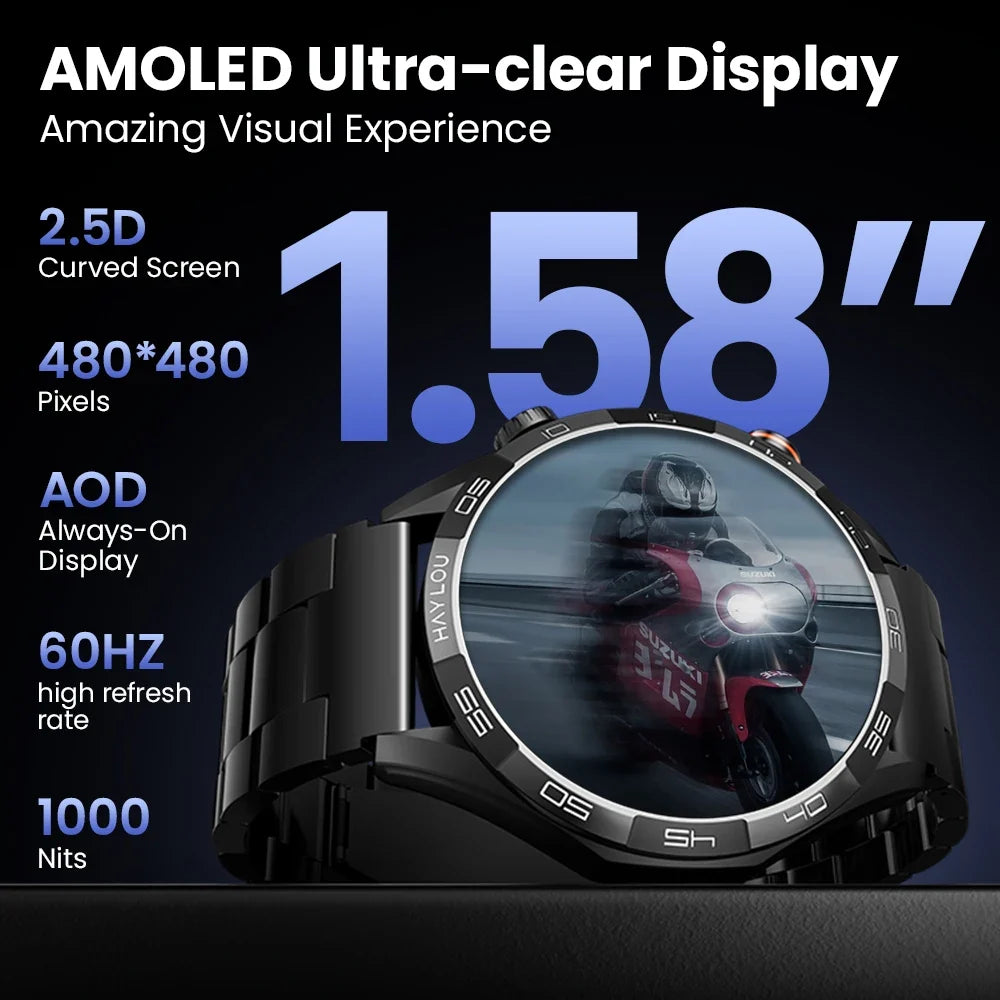 Bluetooth Calling Smartwatch, Solar 5, 1.58-Inch AMOLED and Sports Modes