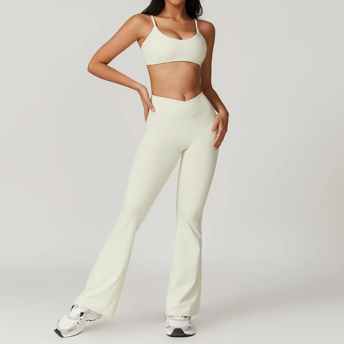 Women's Yoga Sets with Sports Bra or Crop Top and Shorts or Flared Pants