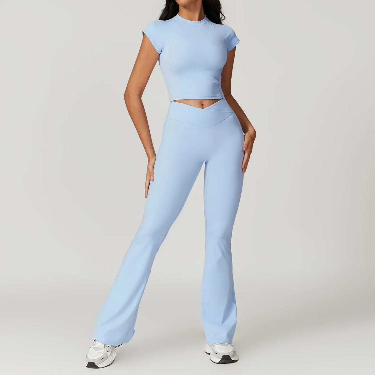 Women's Yoga Sets with Sports Bra or Crop Top and Shorts or Flared Pants