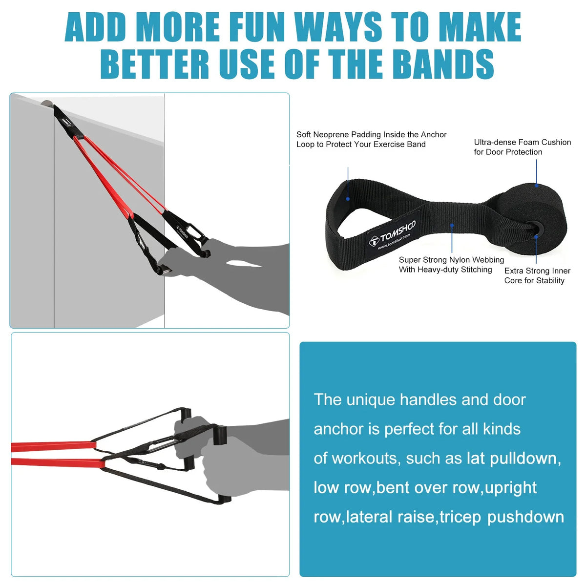 Pull-Up Resistance Band Set, 5 Latex Loops, Handles and Door Anchor
