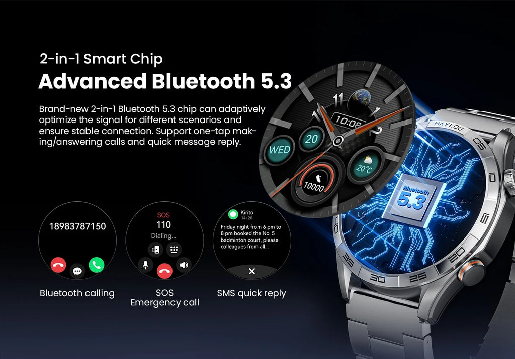 Bluetooth Calling Smartwatch, Solar 5, 1.58-Inch AMOLED and Sports Modes