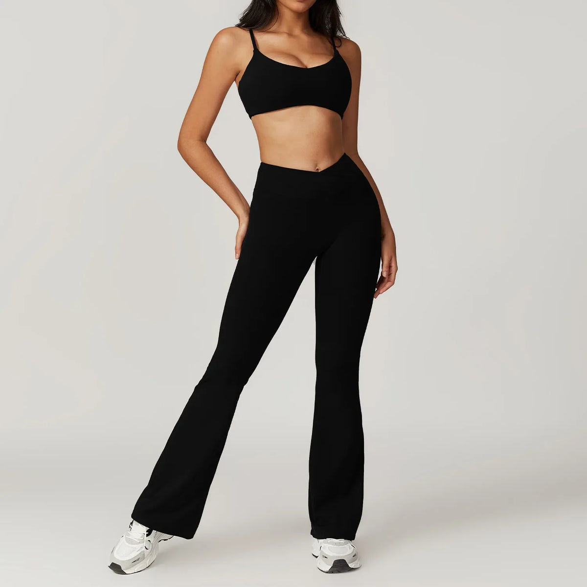 Women's Yoga Sets with Sports Bra or Crop Top and Shorts or Flared Pants