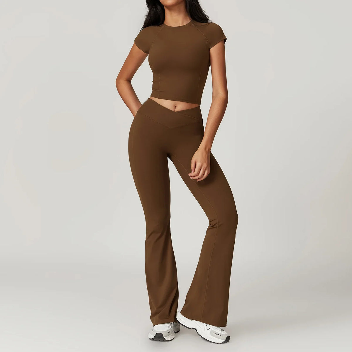 Women's Yoga Sets with Sports Bra or Crop Top and Shorts or Flared Pants