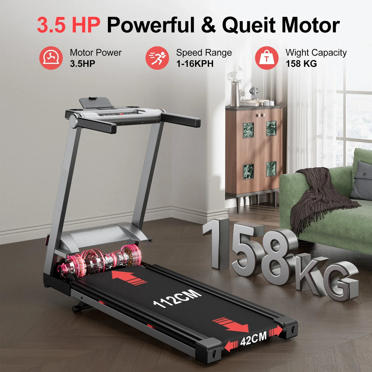 Folding Treadmill, Up to 10 mph, 6% Incline and Bluetooth