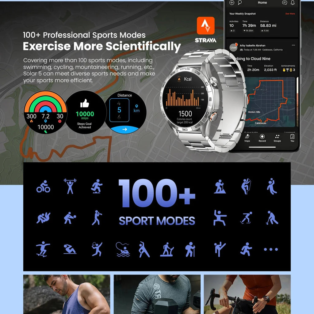 Bluetooth Calling Smartwatch, Solar 5, 1.58-Inch AMOLED and Sports Modes