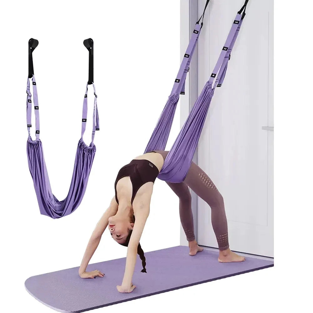 Adjustable Aerial Yoga Sling with Door Anchors and Carry Bag