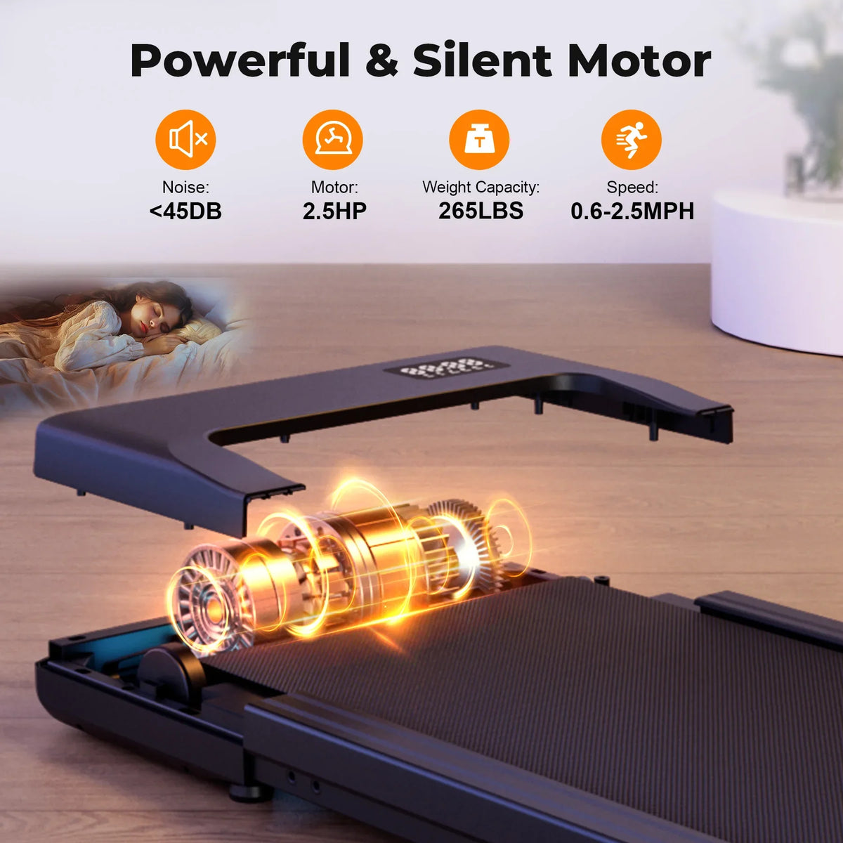 Under Desk Walking Pad Treadmill, Up to 2.5 mph, LED Display and Remote