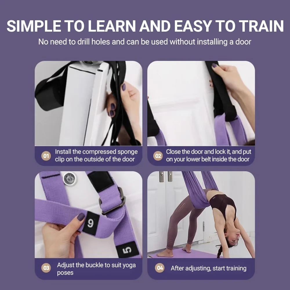 Adjustable Aerial Yoga Sling with Door Anchors and Carry Bag