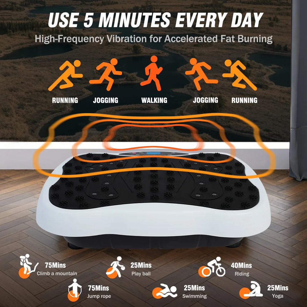 Dual-Motor Vibration Plate Exercise Machine, 120 Speeds with Resistance Bands
