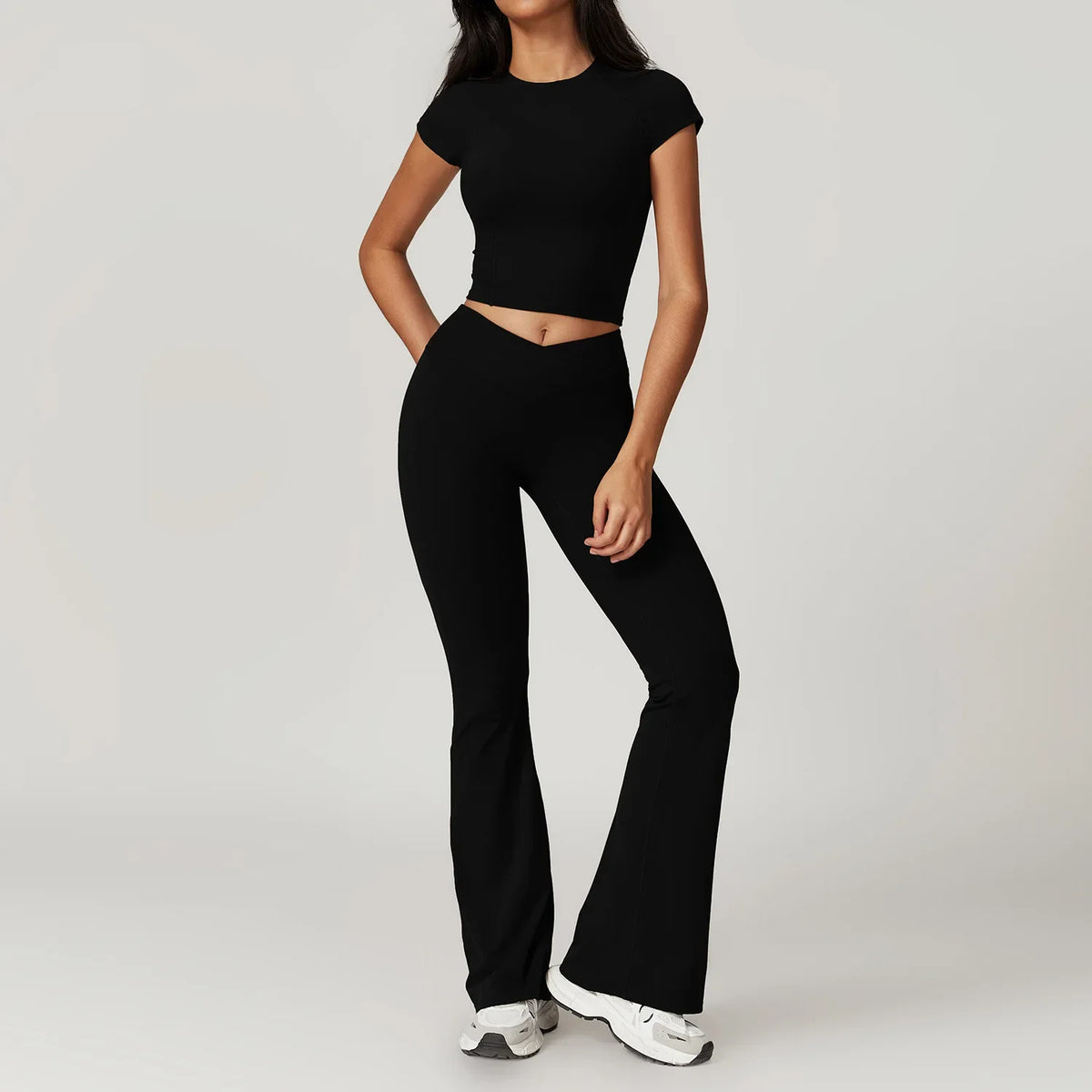 Women's Yoga Sets with Sports Bra or Crop Top and Shorts or Flared Pants