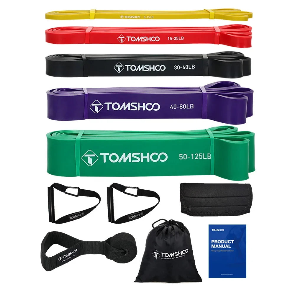 Pull-Up Resistance Band Set, 5 Latex Loops, Handles and Door Anchor